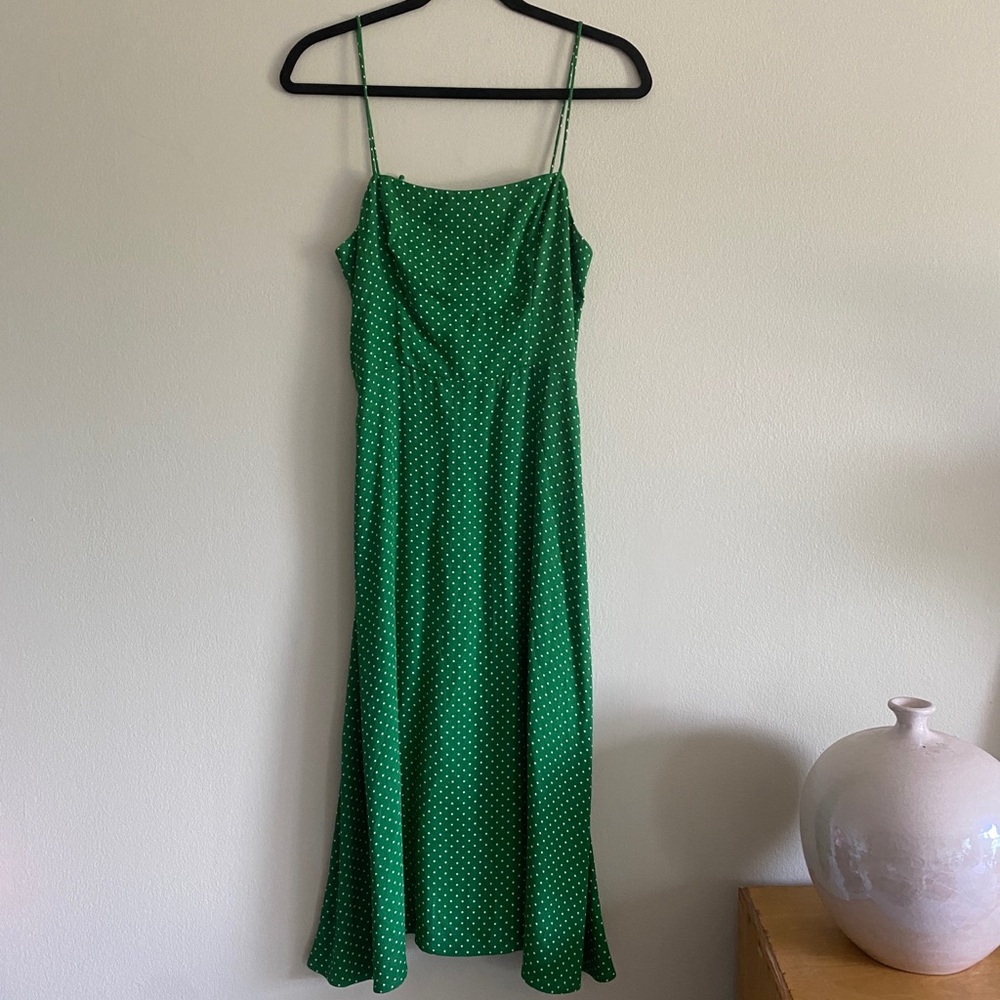 Reformation Green Polka Dot Spaghetti Strap Slip Dress